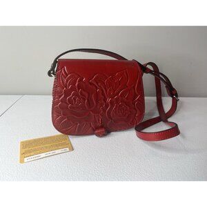 Patricia Nash Finch Rose Lava Red Tooled Leather Small Crossbody Purse